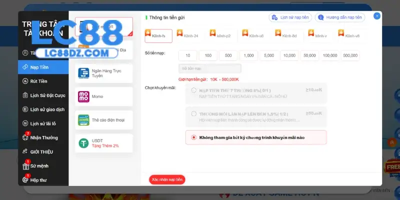 Chi tiết cách thức thực hiện nạp tiền Lc88 cho người mới